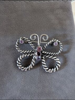 Lia Sophia Twisted Rope Butterfly Brooch with Purple Crystals